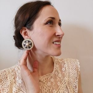 Statement vintage converted earrings, retro costume jewelry